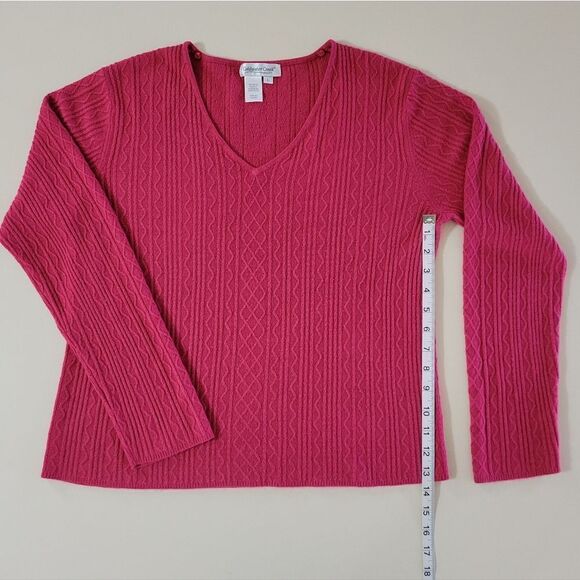 Coldwater Creek Women's Raspberry Vneck Long Sleeve Cable-knit Pullover Sweater - Picture 5 of 11